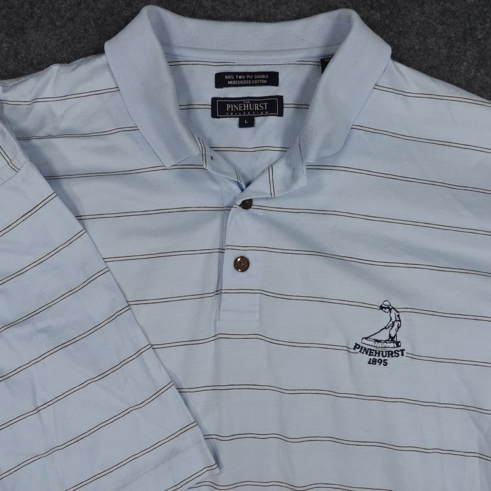 Pinehurst Collection Mens Large Blue Striped Mercerized Cotton Golf Polo Shirt